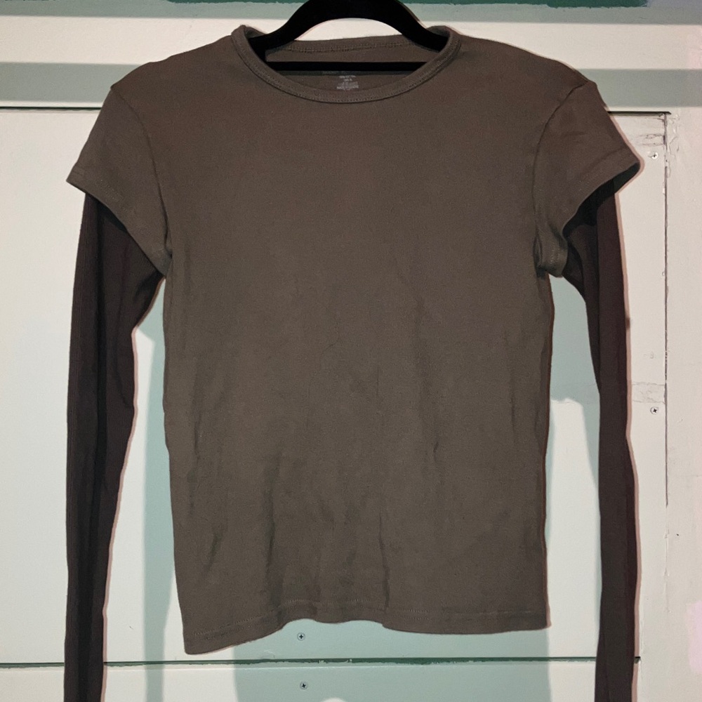 Brandy Melville Brown/Green Layered Long Sleeve Top
